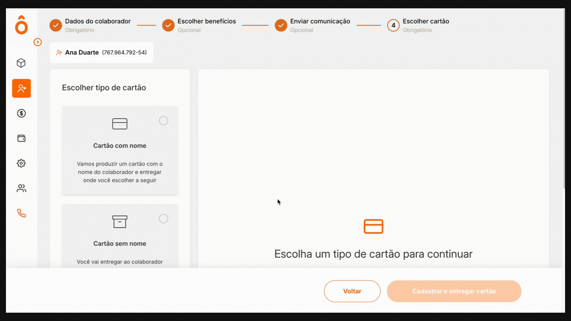 15. Entrega de cartão na empresa