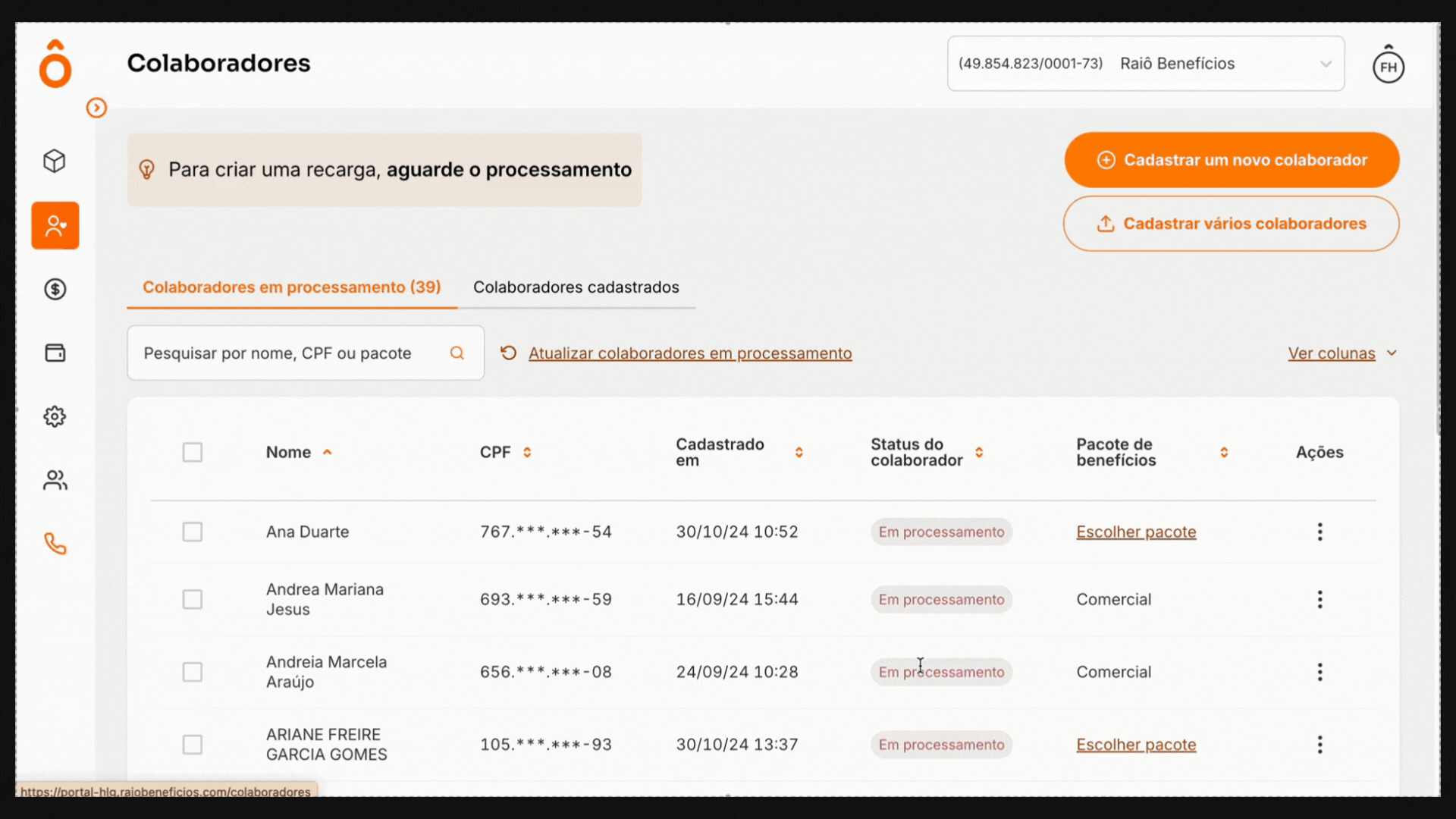 18. Inclusão de colaboradores individual