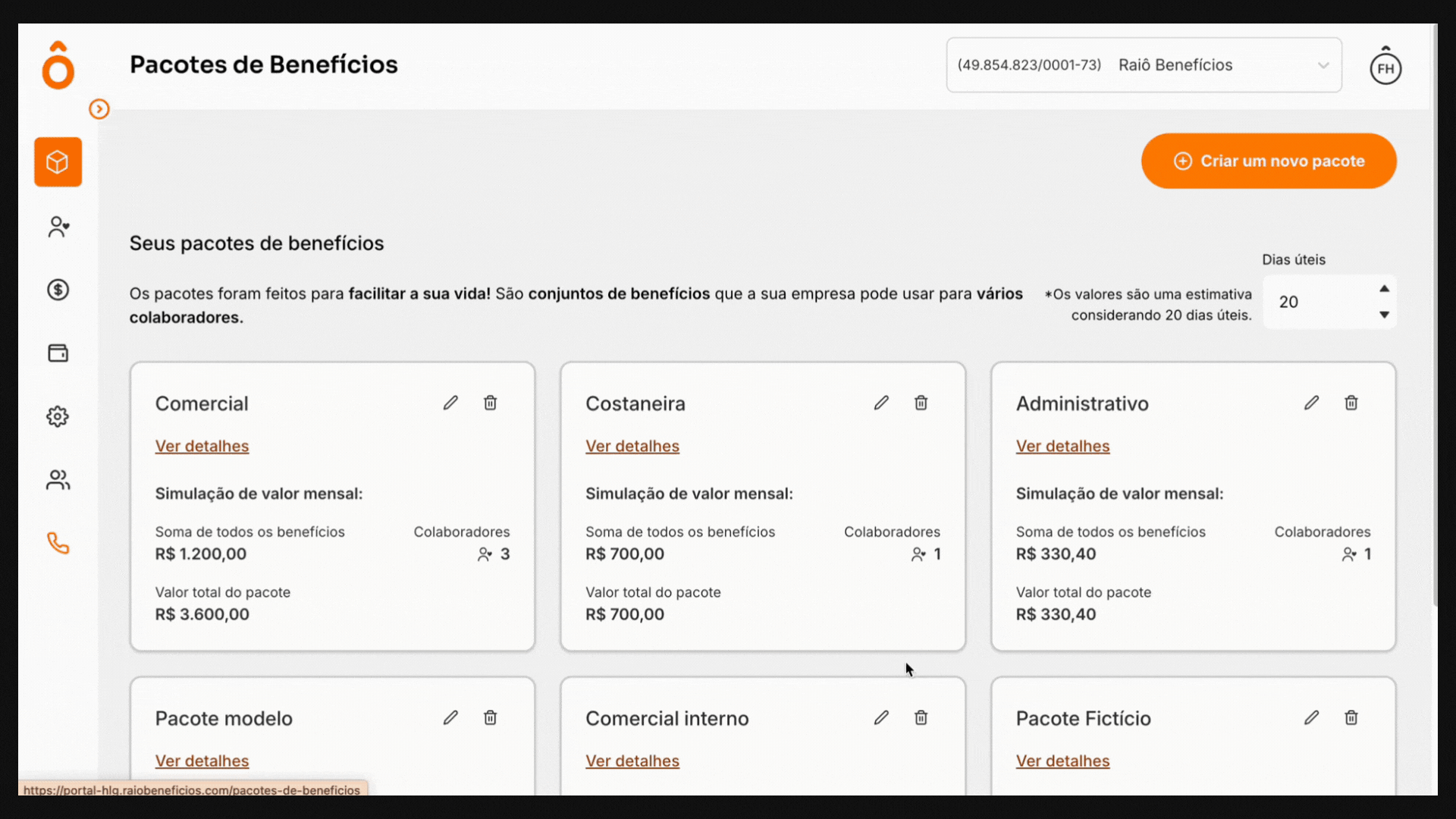 22. Criar um pacote de benefícios